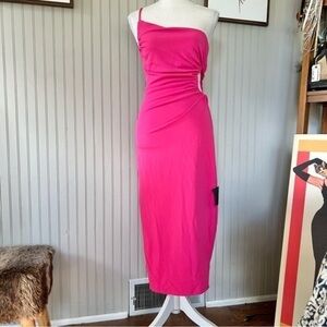 Lulu’s Asymmetrical Pink Cut Out Sleeveless Fitted Midi Dress Size Small nwt